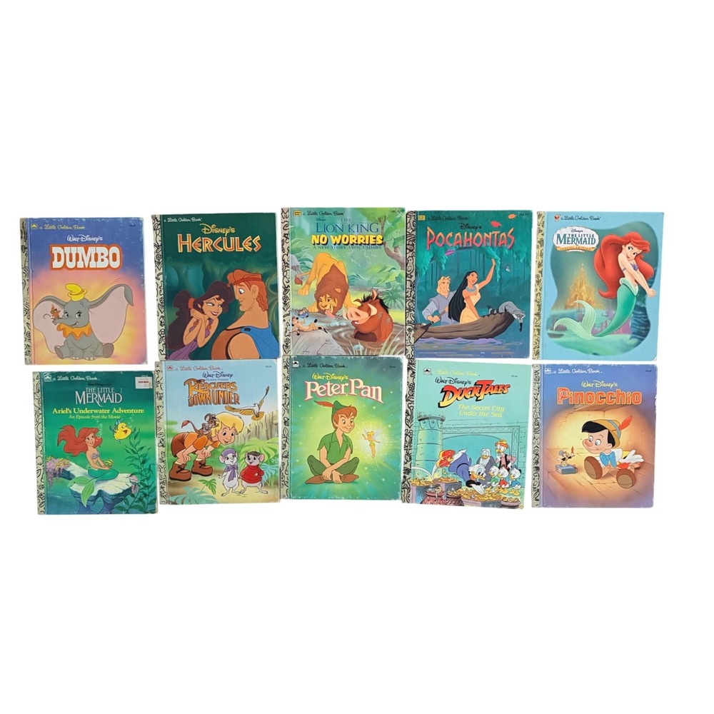 Disney Little Golden Books Lot of 10 Dumbo Lion King Mermaid Peter Pan Pinocchio
